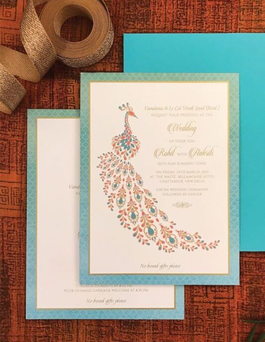  Peacock motif Invitation card
